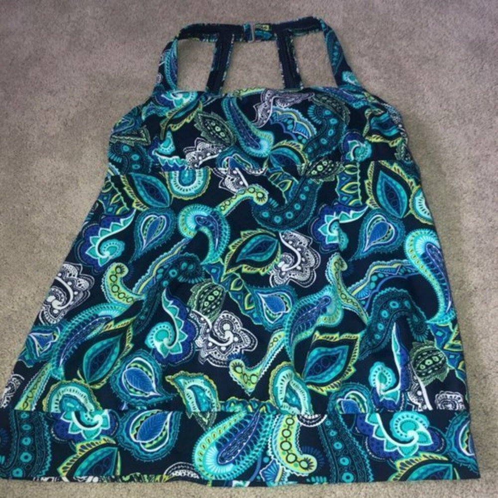 Lands End Tankini Swim‎ Top Swimwear Size Women's 8 Blue Paisley